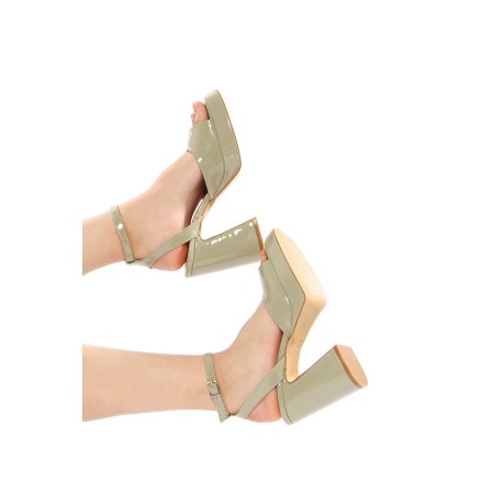 Kadın Yeşil Rugan Platform Topuklu Ayakkabı