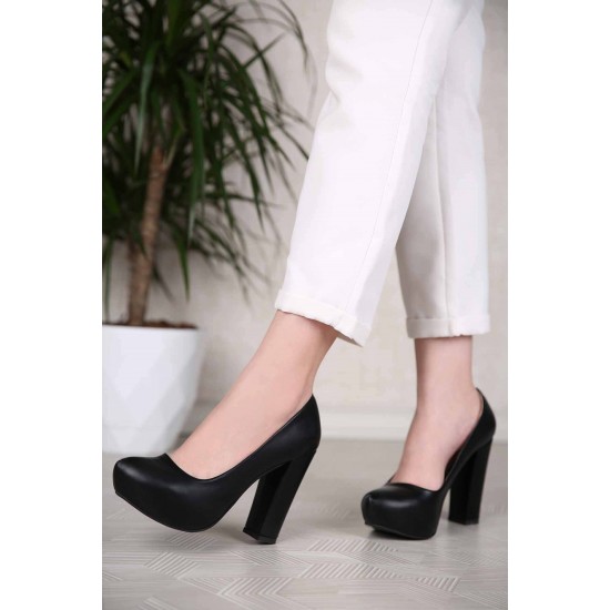 Kadın Platform Topuklu Ayakkabı Siyah Cilt