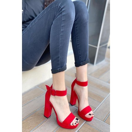 Kadın Margaret Süet Topuklu Ayakkabı Kırmızı
