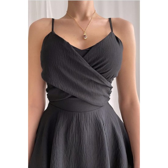 Jessica Kumaş Ayarlanabilir Askılı Dekolteli Şortlu Siyah Abiye Tulum & Mezuniyet Elbisesi 125