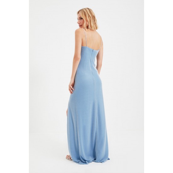 Koyu Mavi Askı Detaylı Abiye & Mezuniyet Elbisesi TPRSS19UT0102