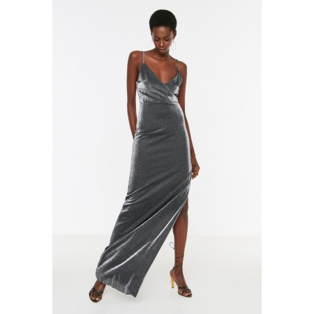 Siyah Işıltılı Yırtmaç Detaylı  Abiye & Mezuniyet Elbisesi TPRSS20AE0002