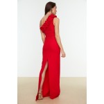 Kırmızı Fırfırlı Abiye & Mezuniyet Elbisesi TPRSS21AE0044