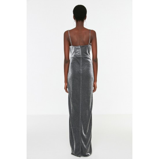 Siyah Işıltılı Yırtmaç Detaylı  Abiye & Mezuniyet Elbisesi TPRSS20AE0002