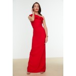 Kırmızı Fırfırlı Abiye & Mezuniyet Elbisesi TPRSS21AE0044