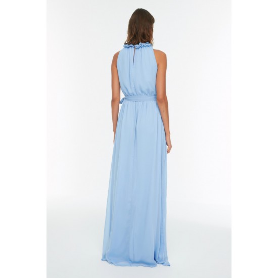Mavi Yaka Detaylı  Abiye & Mezuniyet Elbisesi TPRSS20AE0166