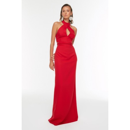 Kırmızı Bel Detaylı Abiye & Mezuniyet Elbisesi TPRSS22AE0052