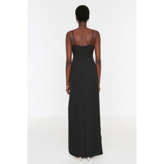 Siyah Bel Detaylı Abiye & Mezuniyet Elbisesi TPRSS22AE0041