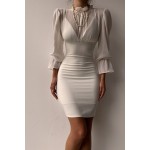 Astarlı Kumaş Dar Kalıp Slim Fit Uzun Kollu Beyaz Abiye & Mezuniyet Elbisesi 111
