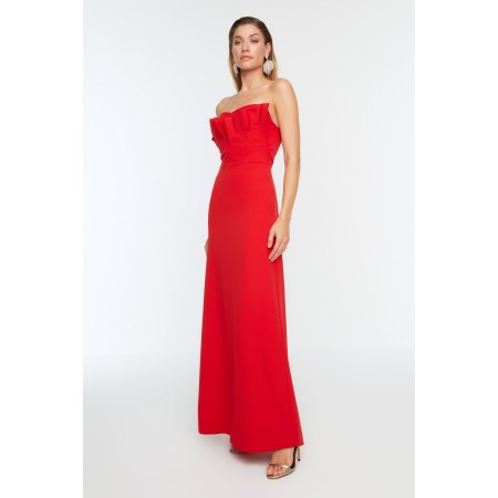 Kırmızı Yaka Detaylı Abiye & Mezuniyet Elbisesi TPRSS22AE0143