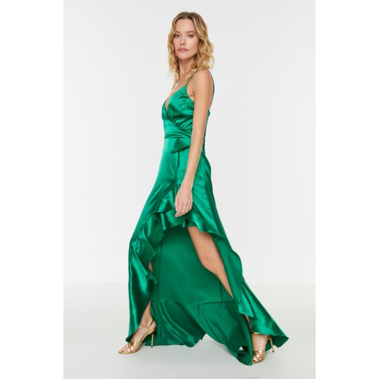 Zümrüt Yeşili Volan Detaylı Abiye & Mezuniyet Elbisesi TPRSS20AE0198