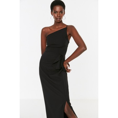 Siyah Büzgü Detaylı Abiye & Mezuniyet Elbisesi TPRSS20AE0274