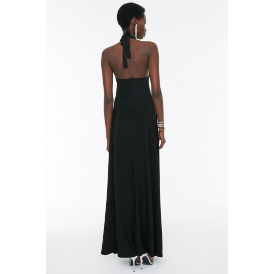 Siyah Bel Detaylı Abiye & Mezuniyet Elbisesi TPRSS22AE0094