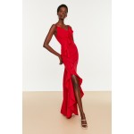 Kırmızı Fırfır Detaylı  Abiye & Mezuniyet Elbisesi TPRSS20AE0253