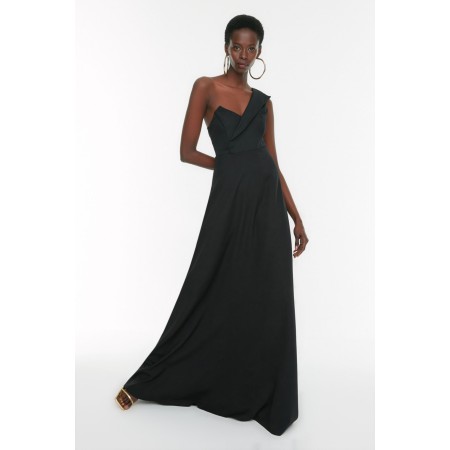 Siyah Yaka Detaylı Abiye & Mezuniyet Elbisesi TPRSS19UT0054