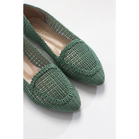 Kadın Yeşil Örme Babet Ayakkabı 101