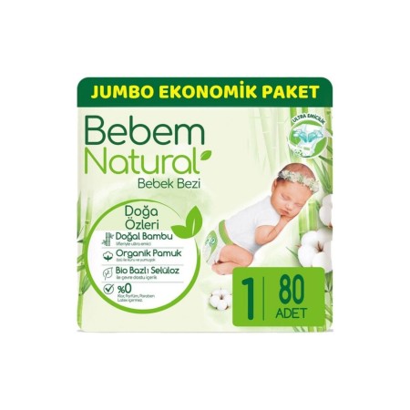 Bebem Natural Yenidoğan 1 Beden (2-5 Kg) Jumbo Avantaj Paketi 80 Adet