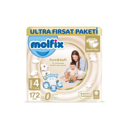 Pure Soft Bebek Bezi 4 Beden Maxi Ultra Fırsat Paketi 172 Adet