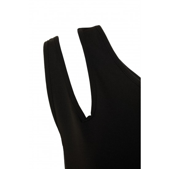 Siyah Tek Omuz Cutout Detaylı Örme Elbise TBBSS22AH0146