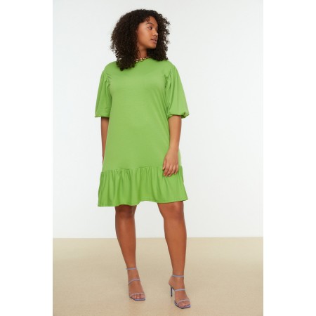 Yeşil Eteği Volanlı Örme Elbise TBBSS22AH0025
