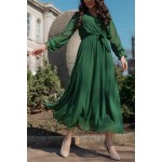 Kadın Yeşil Şifon Astarlı Büyük Beden Elbise