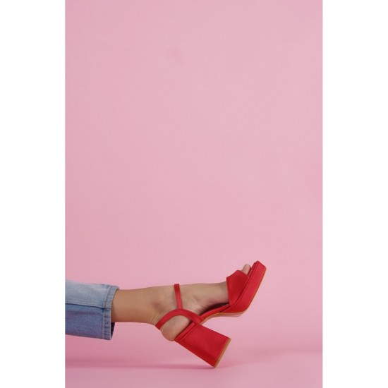 Fell Kırmızı Saten Platform Topuklu Günlük Ayakkabı