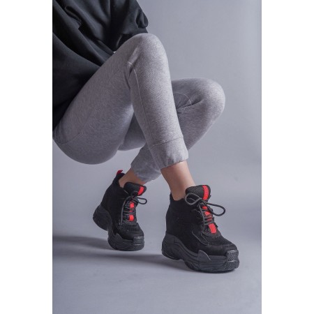 Costie Dolgu Spor Kırmızı Şerit Detaylı Süet Ayakkabı