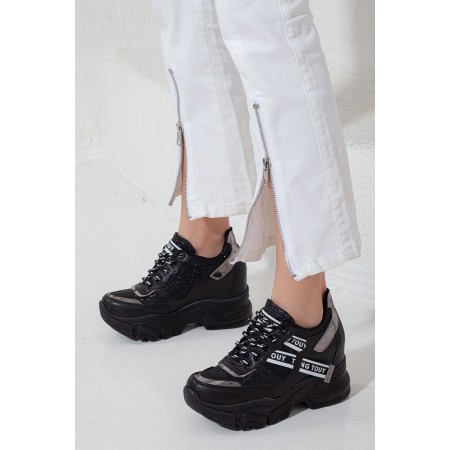 Abram Gizli Ökçe Kadın Spor Ayakkabı Siyah Cilt