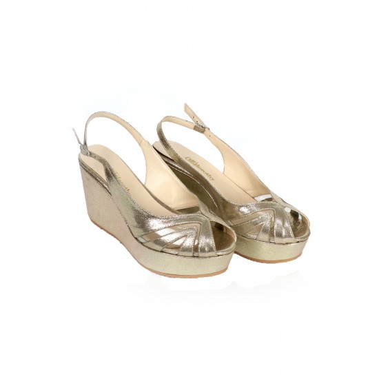 Kadın  Altın Sıvama Dolgu Topuklu Ayakkabı Ozd-0123
