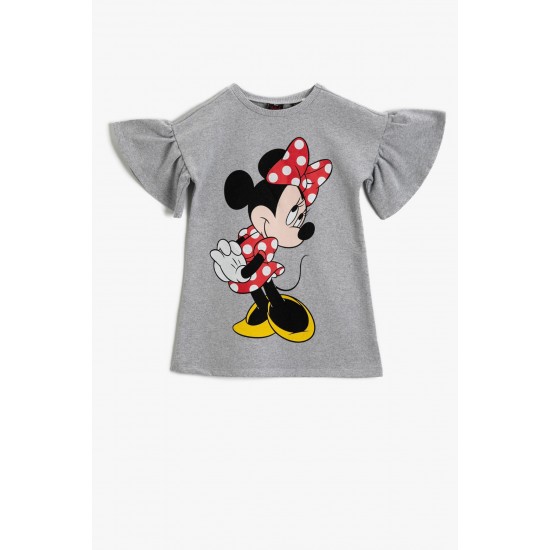 Minnie Mouse Lisanslı Baskılı Elbise Kısa Kollu