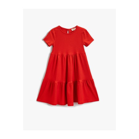 Basic Volanlı Kısa Kollu Elbise - Kırmızı