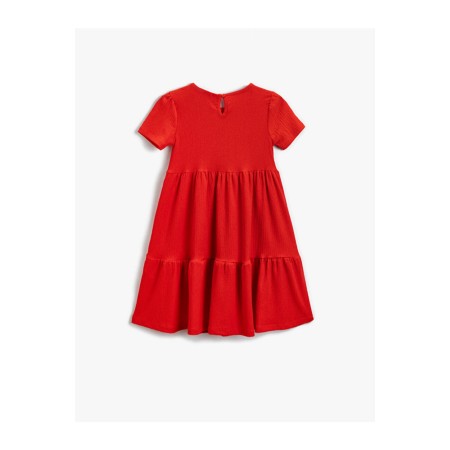 Basic Volanlı Kısa Kollu Elbise - Kırmızı