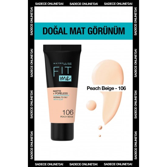 Mat Fondöten - Fit Me Matte + Poreless Foundation 106 Peach 3600531550950