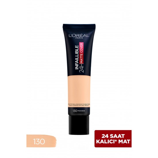 Infaillible 24H Matte Cover Yüksek Kapatıcı Fondöten 130 True Beige 3600523783731