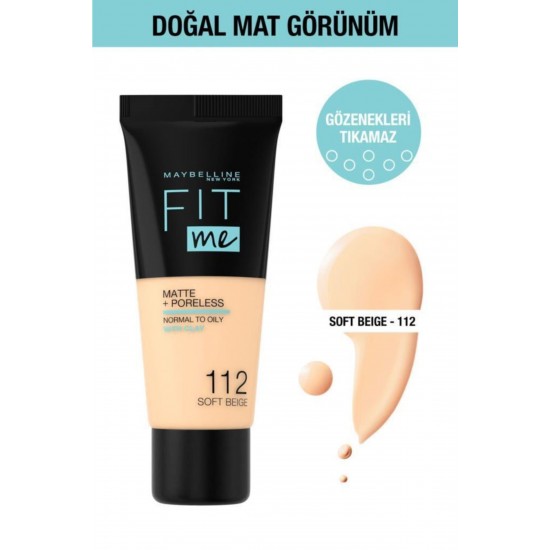 Fit Me Matte+Poreless Fondöten - 112 Soft Beige