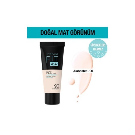 Mat Fondöten - Fit Me Matte + Poreless Foundation 090 Alabaster