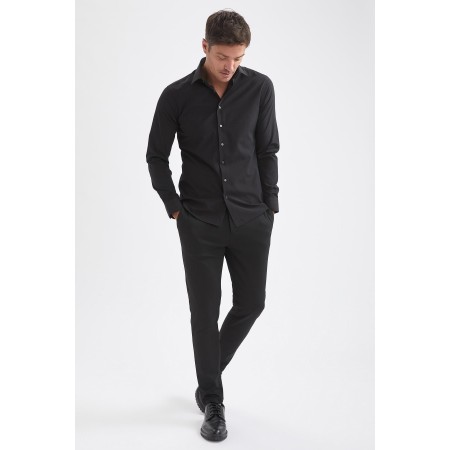 Erkek Siyah Slim Fit Klasik Uzun Kollu Gömlek R4340AZ21AU