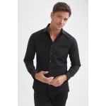 Erkek Siyah Slim Fit Klasik Uzun Kollu Gömlek R4340AZ21AU