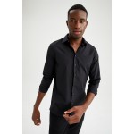 Slim Fit Polo Yaka Poplin Uzun Kollu Gömlek