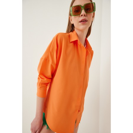 Kadın Açık Oranj Oversize Uzun Basic Gömlek DD00842