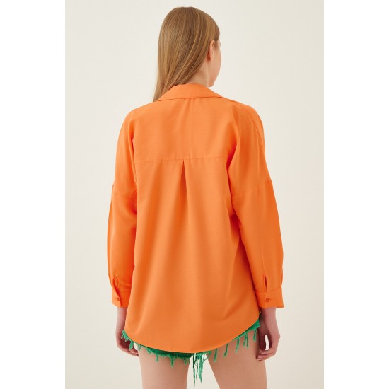 Kadın Açık Oranj Oversize Uzun Basic Gömlek DD00842