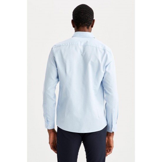 Erkek Mavi Modern Fit Klasik Uzun Kollu Gömlek R4352AZ21AU