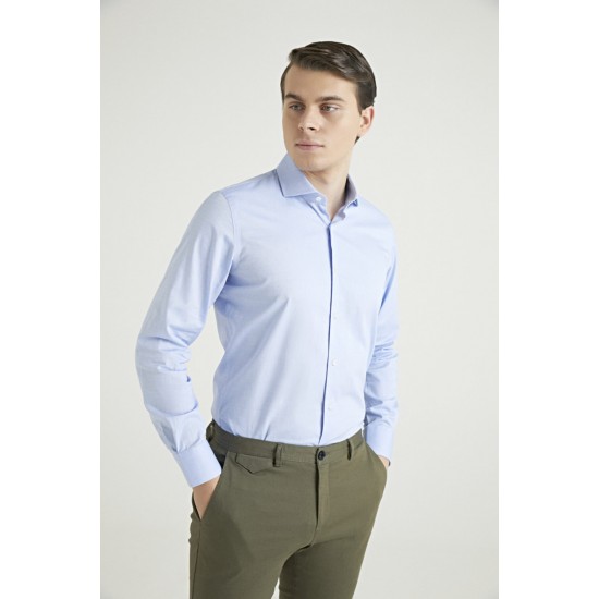 Slim Fit Mavi Armürlü Gömlek