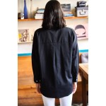 Kadın Siyah Cep Detaylı Oversize Dokuma Gömlek GML-19000978