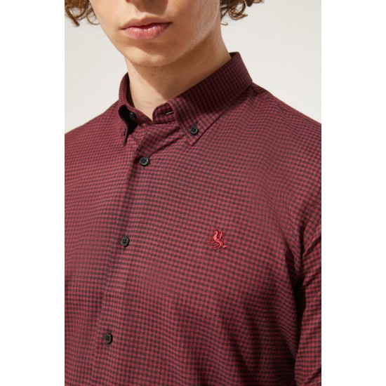 Slim Fit Bordo Pötikare Gömlek