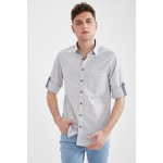 Erkek Lacivert Slim Fit Basic Uzun Kollu Gömlek