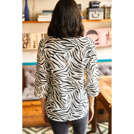Kadın Siyah Zebra Kol Katlamalı Poplin Dokuma Gömlek GML-19000981