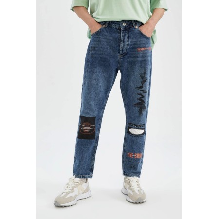 90's Slim Fit Normal Bel Boru Paça Baskılı Jean Pantolon