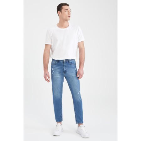 90's Slim Fit Normal Bel Boru Paça Yırtık Detaylı Jean Pantolon