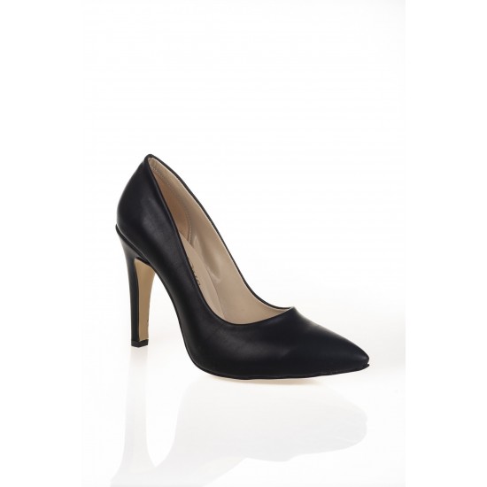 Siyah Cilt Aynalı Stiletto Topuklu Kadın Klasik Ayakkabı 1501cnr